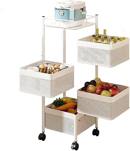 Luchs - Universall multifunktionales Regal Küchenrollwagen Obstkorb Aufbewahrungsbehälter Küchenregal Organizer für Küche, Badezimmer, Kinderzimmer und Büro auf Rädern Weiss (4 FÄCHER) von Luchs