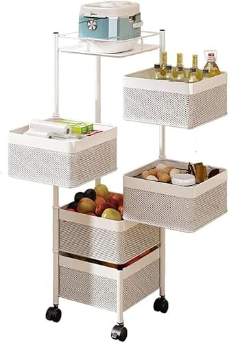 Luchs - Universall multifunktionales Regal Küchenrollwagen Obstkorb Aufbewahrungsbehälter Küchenregal Organizer für Küche, Badezimmer, Kinderzimmer und Büro auf Rädern Weiss (5 FÄCHER) von Luchs