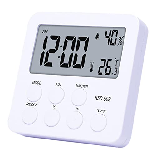 1 Stück Digitales Thermo-Hygrometer Innen Thermometer Hygrometer Temeo Hygro Indicator LCD-Bildschirm Thermometer Hygrometer Temeo Hygro Indicator Zum Aufstellen Oder Zur Wandmontage Mit Uhr, Weiß von Luckxing