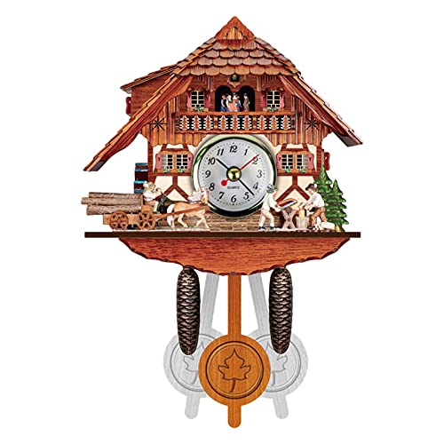 Schwarzwälder Kuckucksuhr aus Echtholz mit BatterieBetriebenem Quarzwerk mit Kuckuckruf und Musikspielwerk Traditionelle Schwarze Wald-Hölzerne Kuckucksuhr Handgefertigte Wanduhr für Familien, Kinder von Luckxing