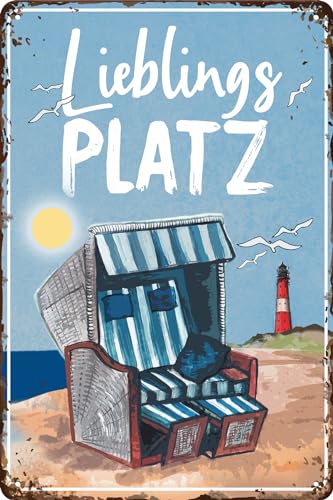 Wetterfestes 30 x 20 cm Blechschild – lustiger Spruch – Meer, Strand, Sonne, Urlaub Fans – Lieblingsplatz Strandkorb von LuckyLinde