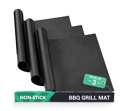 Grillmatte 3er Set - Antihaftmatte für BBQ, Elektro- oder Gasofen Hitzebeständige Grillunterlage Antischmutzmatte für den Backofen inkl. Aufbewahrungsband von Lukata