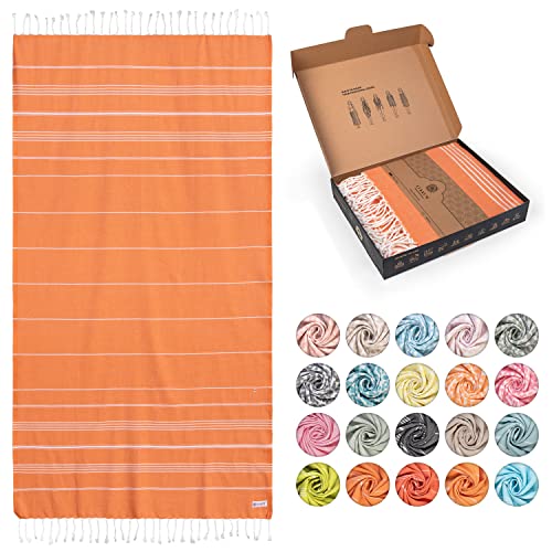 Lukkum® Oeko-TEX® Basic Pestemal Strandtuch Saunatuch Badetuch Hamamtuch Groß Baumwolle Duschtuch Handtuch Fouta Pareo Yoga Decke Sporttuch Sarong Herren Damen, Cadmium Orange von Lukkum