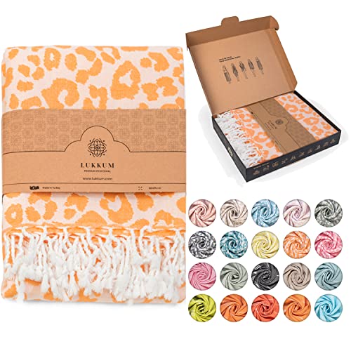 Lukkum® Oeko-TEX® Leopard Muster Leo Pestemal Strandtuch Saunatuch Badetuch Hamamtuch Groß Baumwolle Duschtuch Handtuch Fouta Pareo Yoga Decke Sporttuch Sarong Damen, Pastel Orange von Lukkum