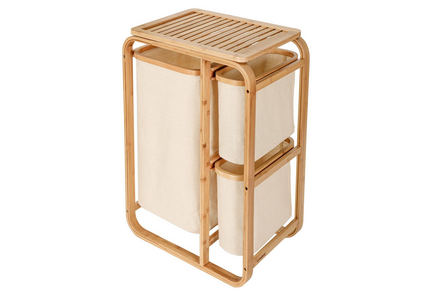 Lumaland Ausziehwäschekorb aus Bambus - 1 XL Fach + 2 Kompaktfächer (Set, Aufbewahrungsboxen), mit 3 Wäschesäcken aus Stoff - ca. 49,5 x 33 x 71 cm (L x B x H) von Lumaland