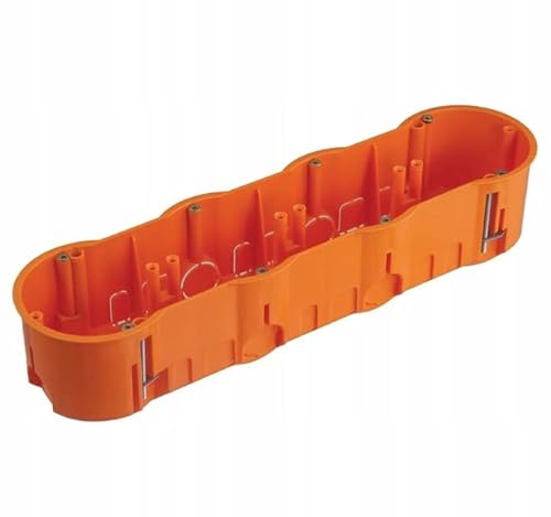 5x 4-Fach Gipskartondose, Rigips Hohlwanddose, Gerätedose, Schalterdose, Abzweigdose Orange UP HW Ø 68mm x 272mm x 60mm Tiefe, zur Befestigung der Dose in Gipskartonplatten, PK60-47PG 5st. von LumenTEC