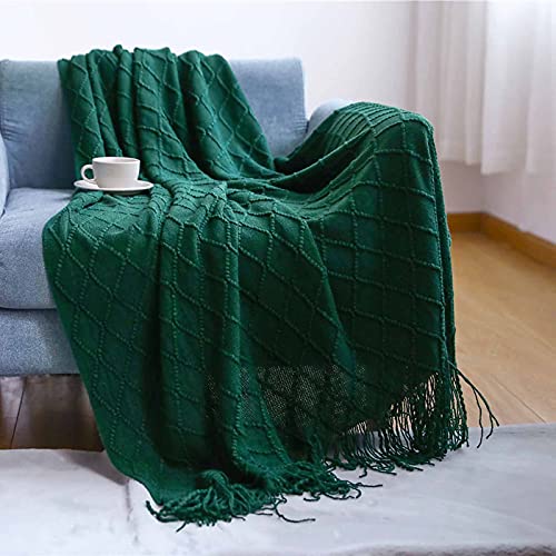 LumiSyne Gestrickte Decke Mit Quaste Einfarbig Geometrische Muster Kuscheldecke Strickdecke Tagesdecke Überwurf Couchdecke Dekorative Decke Für Sofa Bett 170x130cm von LumiSyne