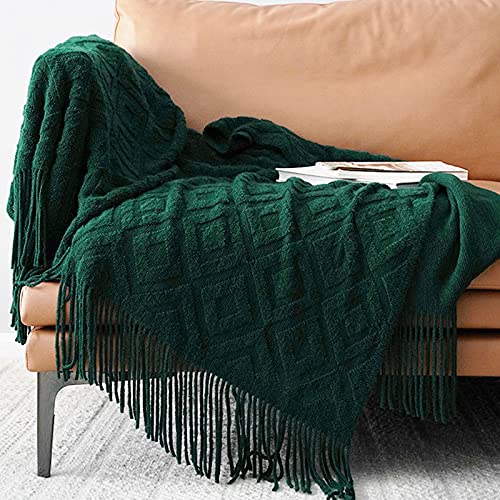 LumiSyne Gestrickte Decke Mit Quaste Einfarbig Jacquard Diamanten Muster Kuscheldecke Strickdecke Tagesdecke Überwurf Couchdecke Dekorative Decke Für Sofa Bett Beige 180x240cm von LumiSyne