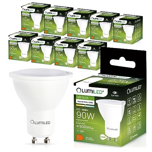 LUMILED GU10 LED, 10W 900 Lumen Leuchtmittel, 4000K neutralweiß Birne Lampe Strahler Spot ersetzt 90W Halogenlampen 120° Grad Strahlwinkel Reflektorlampen Reflektor 10 Stück Energiesparlampen von LUMILED