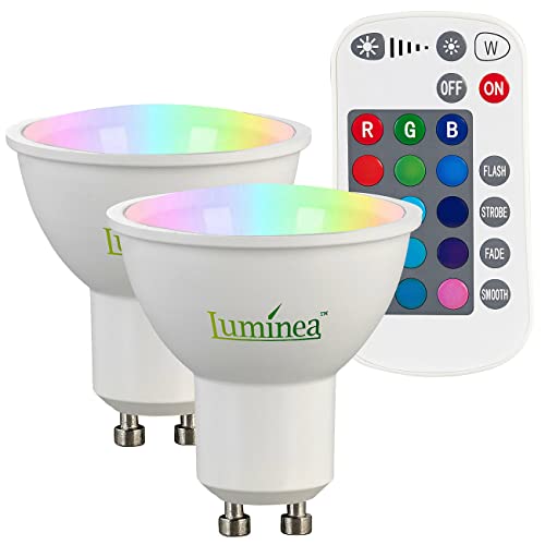 Luminea GU10 RGB: 2er-Set LED-Spots GU10, RGBW, 4,8 W (ersetzt 40 W), 400 lm, dimmbar (LED-Lampen GU 10, GU10-LED-Beleuchtung, Einbaustrahler) von Luminea