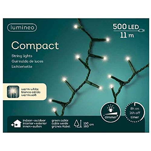 Lumineo LED-Lichterkette Compact warm weiß - 500 LED's - 11 Meter - grünes Kabel - Indoor & Outdoor - Timer - dimmbar - IP44 Schutz von Lumineo