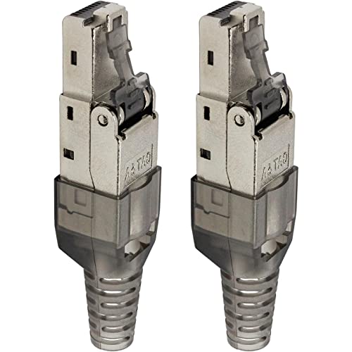 Lumonic 2x Netzwerkstecker RJ45 Metall Stecker werzeuglos | Mit Zugentlastung und vergoldeten Kontakten I Crimpstecker für CAT5 CAT6A CAT7 Netzwerk-LA von Lumonic