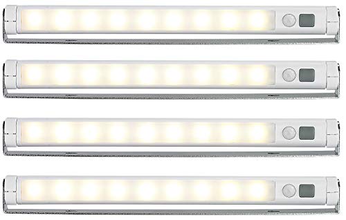 Lunartec LED Lichtleiste Batterie: 4er-Set Schwenkbare Lichtleisten, PIR-Sensor, 9 SMD-LEDs, warmweiß (LED Lichtleiste batteriebetrieben, Lichtleiste Bewegungsmelder, Lichterkette kabellos) von Lunartec