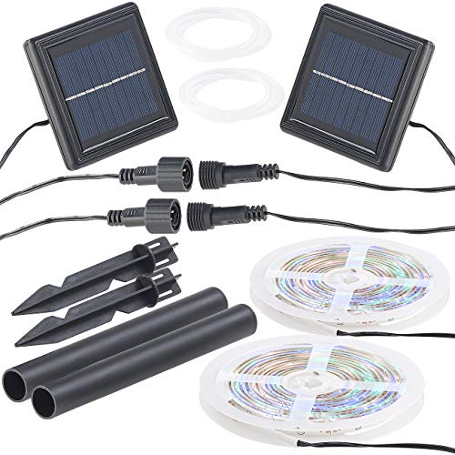 Lunartec LEDstrip Solar: 2er-Set Solar-LED-Streifen, 90 LEDs in Pink, Grün & Blau, 3m, IP65 (Solar Lichtleiste, LED Lichtleiste Solar) von Lunartec
