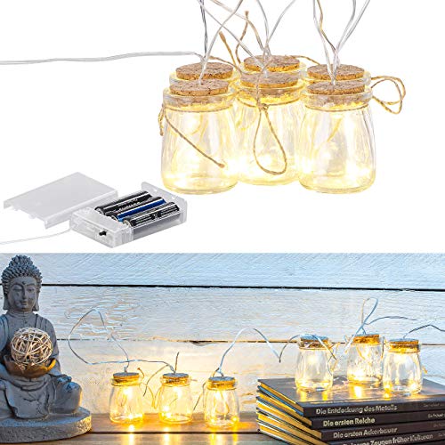 Lunartec LED Flaschen: LED-Silberdraht mit 18 LEDs in 6 Deko-Gläsern, batteriebetrieben (Lichterkette mit Timer, Lichterkette mit Batterie, Lichterschlauch) von Lunartec