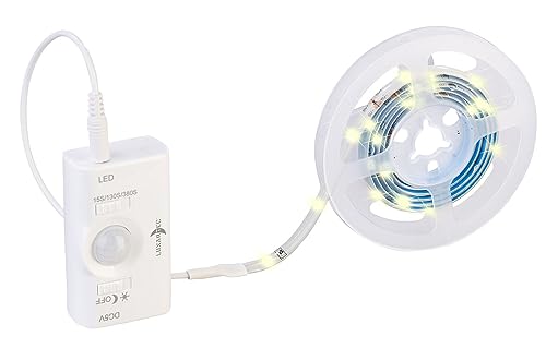 Lunartec Schrankbeleuchtung: Akku-LED-Streifen, 30 warmweiße LEDs, PIR-Sensor, 180 lm, 100 cm, IP65 (LED-Streifen warmweiß USB, Treppenbeleuchtungen LED-Streifen, Bewegungsmelder) von Lunartec