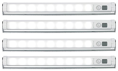 Lunartec LED Streifen ohne Strom: 4er-Set Schwenkbare Lichtleisten, PIR, 9 SMD-LEDs, tageslichtweiß (Licht ohne Strom Innenbeleuchtung, Vitrinenbeleuchtung ohne Strom, Beleuchtung Stromanschluss) von Lunartec