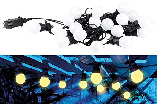 Lunartec LED Lichterkette außen: Party-LED-Lichterkette m. 20 LED-Birnen, 6 Watt, IP44, warmweiß, 9,5 m (Lichterkette Garten, LED-Lichterkette Glühbirne, Lichterketten aus Draht) von Lunartec