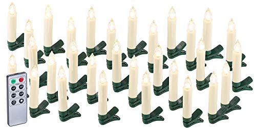 Lunartec Lichterkette ohne Kabel: 30er-Set LED-Weihnachtsbaum-Kerzen mit IR-Fernbedienung, Timer, weiß (Lichterkette Weihnachtsbaum, LED Kerze kabellos, Kabellose Lampen) von Lunartec