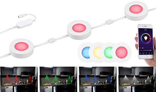 Lunartec Möbelbeleuchtung: 3er-Set WLAN-Unterbau-LEDs, RGB+W, für Amazon Alexa & Google Assistant (LED Unterbauleuchte, Vitrinenbeleuchtung Alexa, Fernbedienung) von Lunartec