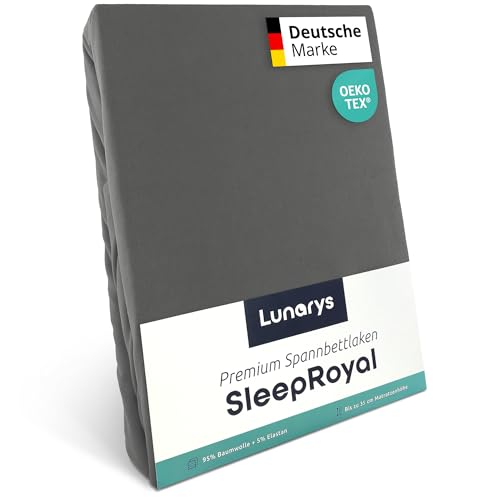 Lunarys® SleepRoyal Luxus Spannbettlaken 120x200cm - Grau - 250 g/m² Premium Bettlaken - 40 cm Steghöhe - für hohe Matratzen, Boxspringbett & Matratze + Topper & Wasserbett - Stretch Jersey von Lunarys