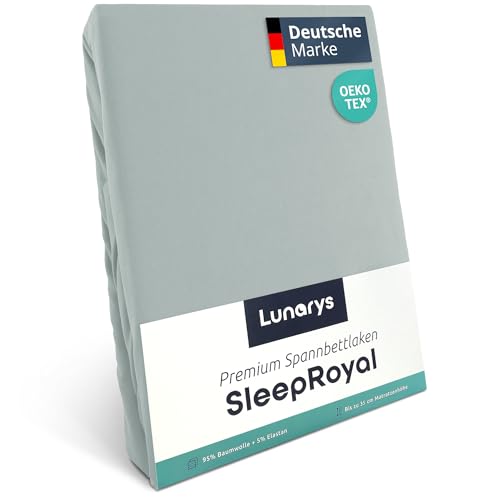 Lunarys® SleepRoyal Luxus Spannbettlaken 160x200cm - Silbergrau - 250 g/m² Premium Bettlaken - 40 cm Steghöhe - für hohe Matratzen, Boxspringbett & Matratze + Topper & Wasserbett - Stretch Jersey von Lunarys