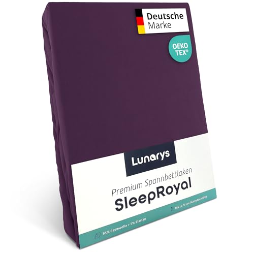 Lunarys® SleepRoyal Luxus Spannbettlaken 180x200cm - Lila - 250 g/m² Premium Bettlaken - 40 cm Steghöhe - für hohe Matratzen, Boxspringbett & Matratze + Topper & Wasserbett - Stretch Jersey von Lunarys