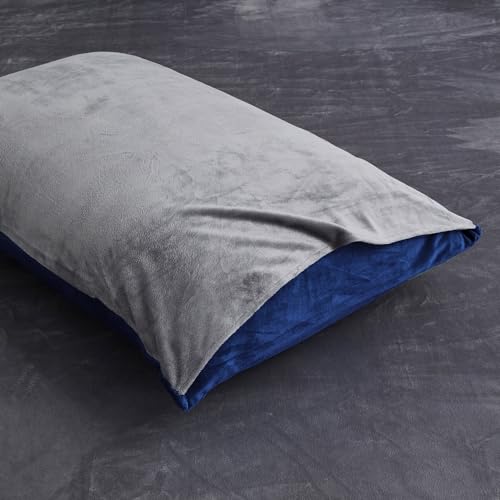 Luofanfei Warme Winter Kissenbezug 40x80 2er Blau Dunkelblau Grau Samt Plüsch Flanell Fleece Flauschig Microfaser Kissenbezüge Set Uni Kissenhülle im Umschlagstil 2 Stück von Luofanfei