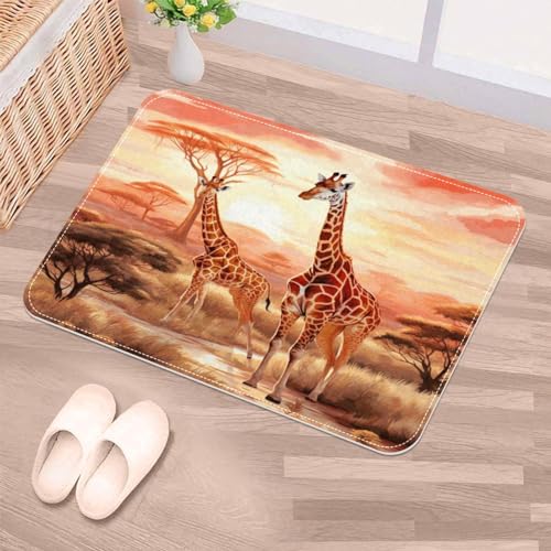 Luoweisi Afrika Giraffes Sunset Indoor Fußmatte 50 x 80 cm, Waschbarer Eingangsteppich, saugfähige rutschfeste Bodenmatte, Fußmatte, Innenmatte für Haustür, Eingang, Haustiere von Luoweisi