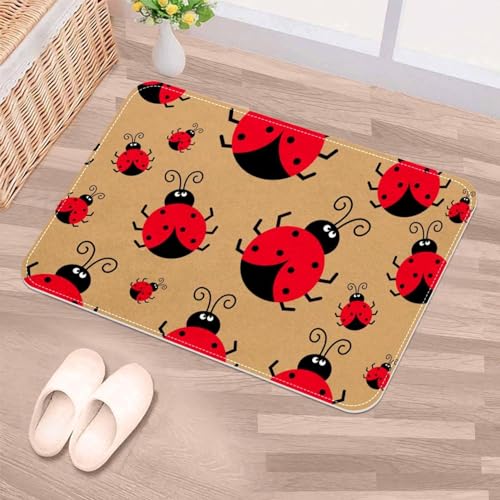 Luoweisi Ladybug Muster Fußmatte Innen 40x60cm, Waschbar Türmatten Schmutzfangmatte Saugfähig Rutschfest Niedriges Profil Fußmatte Innen Eingang Teppich Bodenmatte für Vorne Hintertür Küche von Luoweisi