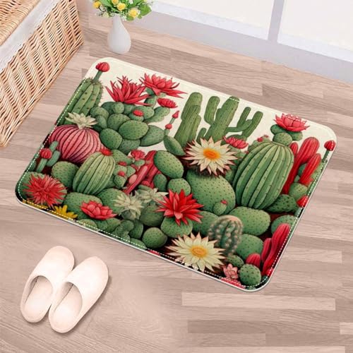 Luoweisi Tropische Kaktuspflanzen Indoor Fußmatte 50x80cm, Waschbarer Eingangsteppich, saugfähige rutschfeste Bodenmatte, Fußmatte, Innenmatte für Haustür, Eingang, Haustiere von Luoweisi