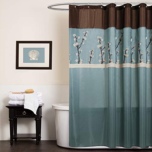 Lush Decor Triangle Home Fashions 19259 Cocoa Flower Shower Curtain, 72 X 72 Inches, Blue/Brown von Lush Decor