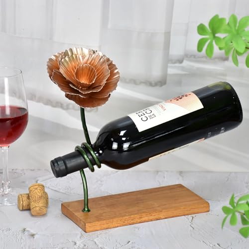 LushAccents Arbeitsplatte Weinflasche freistehend, moderne Metall-Nelkenblume – kleine Tischplatte, einzelner Weinflaschenhalter, Ständer von LushAccents