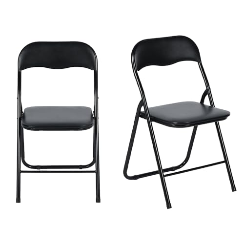 LuxNook 2 Stück PVC Klappstuhl klappstuhl mit Polster Starker Metallrahmen Campingstuhl Faltbarer Stuhl Bürostuhl Platzsparender Schreibtischstuhl für Gast, 150kg belastbar von LuxNook