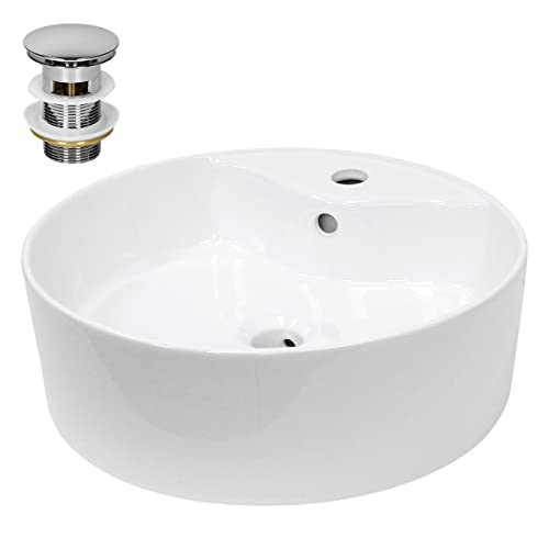 LuxeBath Waschbecken Keramik Weiß Ø 460x155 mm rund mit Ablaufgarnitur Silber, Aufsatzwaschbecken mit Überlauf, Aufsatzbecken Aufsatzwaschtisch Waschschale Waschplatz Handwaschbecken für Badezimmer LuxeBath Waschbecken Keramik Weiß Ø 460x155 mm rund mit Ablaufgarnitur Silber, Aufsatzwaschbecken mit Überlauf, Aufsatzbecken Aufsatzwaschtisch Waschschale Waschplatz Handwaschbecken für Badezimmer von LuxeBath