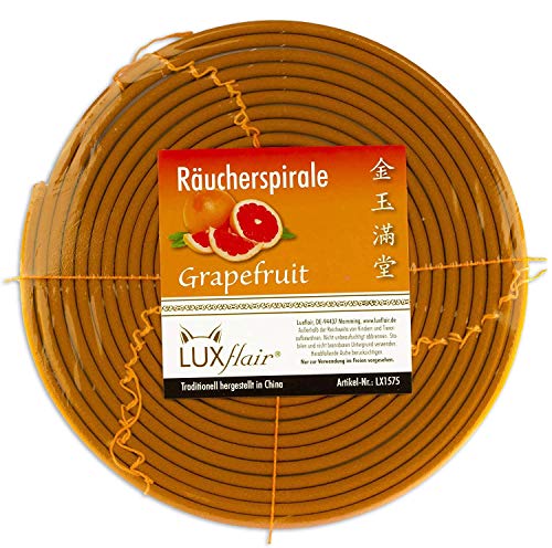 Luxflair 24 Std/1 Tag Räucherspirale mit Grapefruit-Duft für Draußen, Ø220mm, Alternative zum Räucherstäbchen, Kerze, ideal zum Wohlfühlen von Luxflair