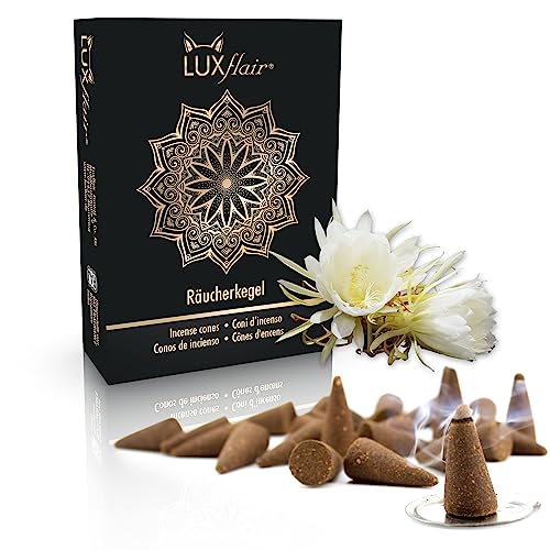 Räucherkegel Night Queen, 25 Räucherkerzen, Glimmdauer je Kegel ca. 25min, natürlich hergestellt. Blumiges Aroma für Yoga, Meditation & Entspannung von Luxflair