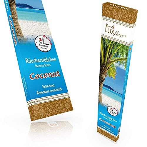 Riesige Garten Räucherstäbchen Coconut/Kokosnuss, 3Std Brenndauer pro Stück, 20 Stück Vorratspackung, extra lang & besonders aromatischer Sommerduft, ideal zum Grillen, BBQ, Camping, Festival u.v.m. von Luxflair