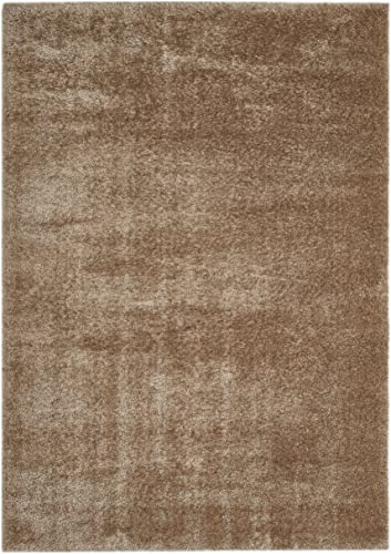 -LUXOR- living moderner Hochflor Teppich Gela, Kunstfell Optik, Shaggy Teppich geeignet als Teppich Wohnzimmer oder Badezimmerteppich, unifarben 60 x 110 cm Taupe von -LUXOR- living