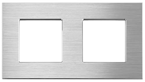Luxus-Time Wippschalter Lichtschalter Steckdosen mit Aluminium Rahmen Komplettset für Unterputzdose UP Schuko Wipp Wandschalter Einbau Kippschalter (2-Fach Rahmen Aluminium) von Luxus-Time