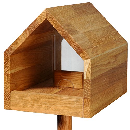 LUXUS-VOGELHAUS 46601e Vogelfutterhaus "Bauhaus III" - Futterhaus aus Massivholz - Futterstation inklusive Ständer - Wildvogelfutterplatz Eiche - 20,5 x 28 x 179 cm - Natur von Luxus-Vogelhaus