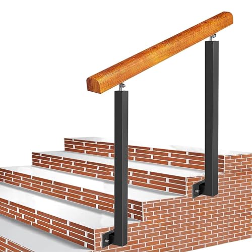 Handläufe für Außentreppen 3-Stufen-Handlauf - Übergangshandlauf aus Holz, verstellbares Außentreppengeländer mit Installationssatz, Sicherheitsstützstange(Farbe:Height 95cm,Size:80cm/32inch) von Luyckfrazy