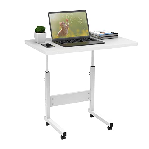 Lvhecforhm Laptoptisch mit Rollen, Laptoptisch Höhenverstellbar Stehpult Laptopständer 69-90cm, Computertisch Mobiler Beistelltisch Laptop Tisch für Bett, Beistelltisch fürs Überbett Sofa Weiß 60x40cm von Lvhecforhm