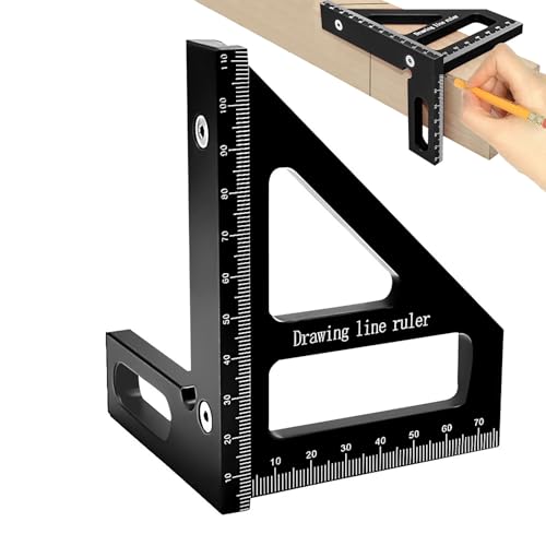 Lxoraziy 3D Holzbearbeitung Quadrat Winkelmesser, 45/90 Grad Schreiner Quadrat Aluminium Gehrung Holzbearbeitung Lineal, Hochpräzises Layout-Mehrzweck-Messwerkzeug für Ingenieure von Lxoraziy