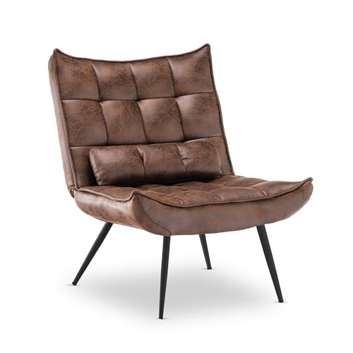 MCombo moderner Sessel Relaxsessel für Wohnzimmer, mit Taillenkissen, Retro Vintage Lesesessel Loungesessel Stuhl Polstersessel, 4779-1 (ohne Hocker, Braun-Mikrofaser) von M MCombo