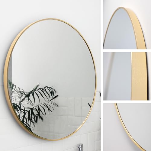 M MERCEO Spiegel rund 70cm, eingefasst im edlen goldenem Aluminium Rahmen - aufhängefertiger Wandspiegel mit kristallklarer Spiegelung mit High-Definition-Glas - für Bad, Flur, Wohnzimmer von M MERCEO
