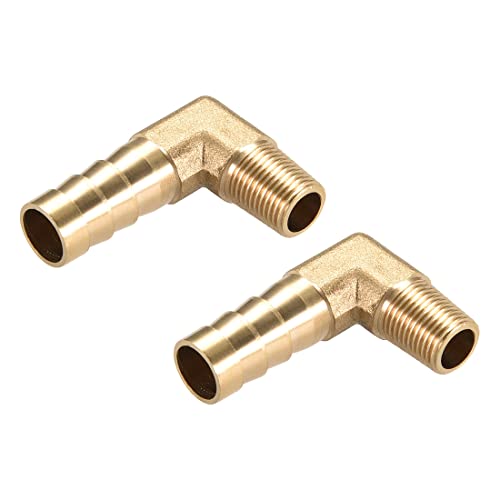 M METERXITY 2 Pack Messing Rohr Widerhaken Verschraubungen - 90° Winkel Messing 10mm Widerhaken Reduzierer Anwendung für Wasser Kraftstoff (1/8 PT Stecker Leitung) von M METERXITY