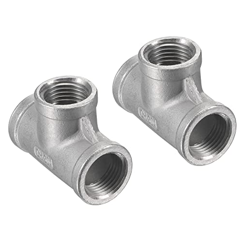 M METERXITY 2 Pack Rohr Fitting T-Stück - Edelstahl Stahl 3 Wege Rohr Fitting Korrosion Beständig Anwendbar Luft Wasser Gas (1/2 NPT Innengewinde Silber) von M METERXITY