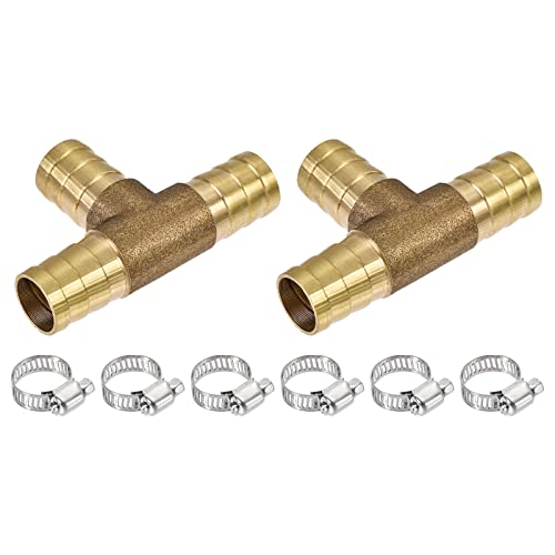 M METERXITY 2Stk Schlaucharmaturen 12mm AD Montage Rohr Verbinder Messing mit Schlauchklemmen Gilt für Wasser Kraftstoff(T Förmig 3 Wege) von M METERXITY