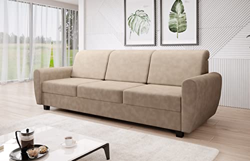 MODERNO Sofa mit Schlaffunktion und Bettkasten Milo - Sofa mit 3 Sitzen - Schlafcouch Wohnzimmer - Schlafsofa mit Kopfkissen und Holzfüße - Modern Couch 233x92x87 cm - Beige - Soro 21 MODERNO Sofa mit Schlaffunktion und Bettkasten Milo - Sofa mit 3 Sitzen - Schlafcouch Wohnzimmer - Schlafsofa mit Kopfkissen und Holzfüße - Modern Couch 233x92x87 cm - Beige - Soro 21 von M MODERNO MEBLE